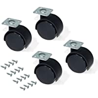 Emuca 2036717 - Lote de 4 ruedas pivotantes negras para mueble - sin frenos- diámetro 30 mm con placa de montaje y…